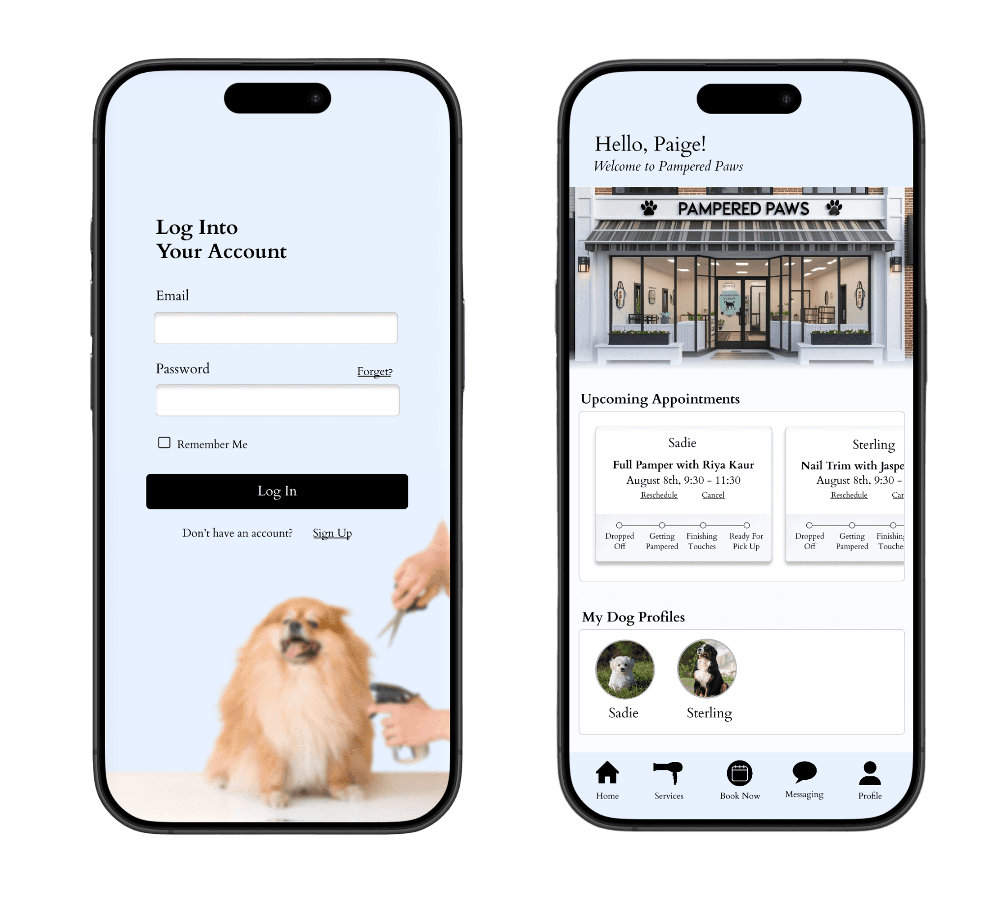 Dog grooming app on phone